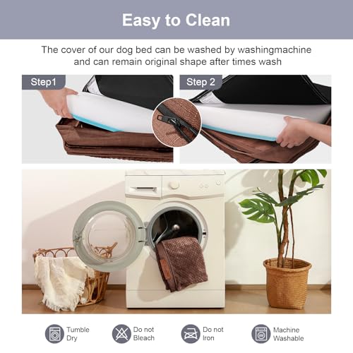 Waterproof Dog Bed for Small Dogs (Fluffy Style-Brown / XL(41"x27"x3"))