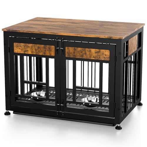 Heavy Duty Dog Crate Furniture (Rustic Brown & Black / 38.2"L x 26.0"W x 27.7"H)