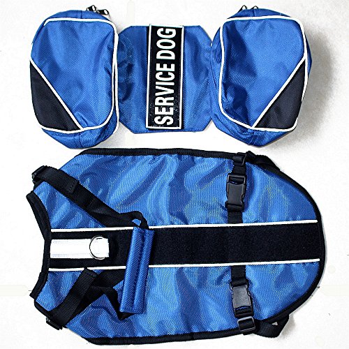 Dog Vest Harnesses with Saddlebag Backpack for Camping & Travel (S / Blue)
