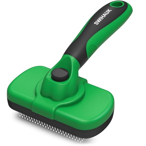 Self Cleaning Slicker Brush for Dogs & Cats (Green)