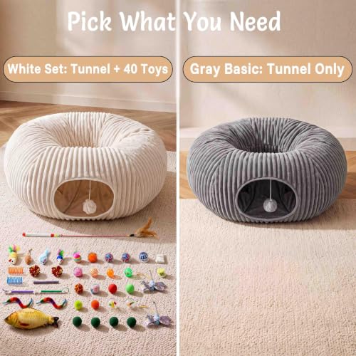 Cat Tunnel Bed with 40 Pcs Interactive Cat Toys (White / Medium)