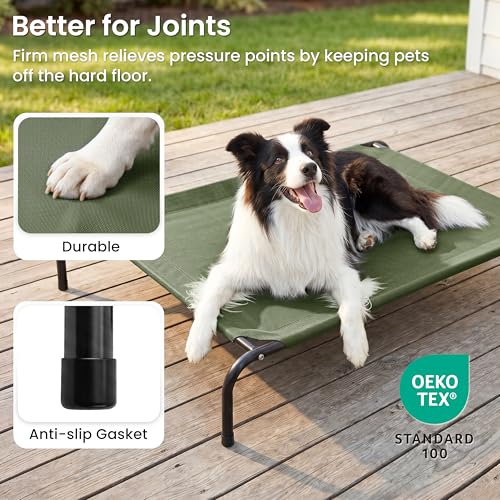 Elevated Cooling Dog Bed for Large Dogs (Olive Green / 48" X 35.5" X 8")