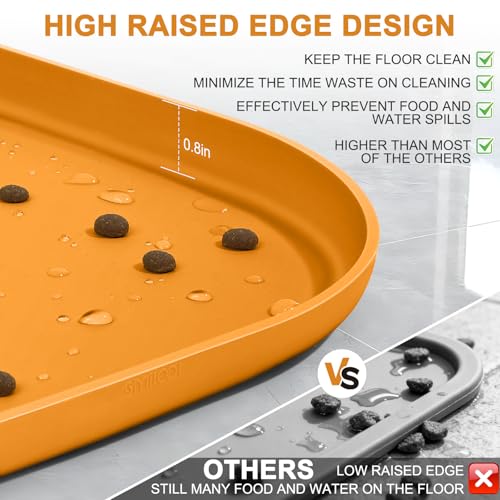 Waterproof Silicone Pet Food Mat with Raised Edge for Dog & Cat (Orange / 24"L x 16"W)