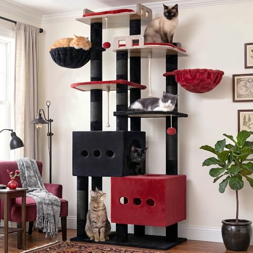 Sturdy Cat Tree Tower with 2 Large Condos (74.8 inches / Black and red)