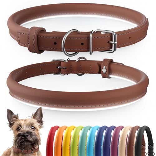 Tangle Free Reflective Leather Dog Collar (Cinnamon / XS)