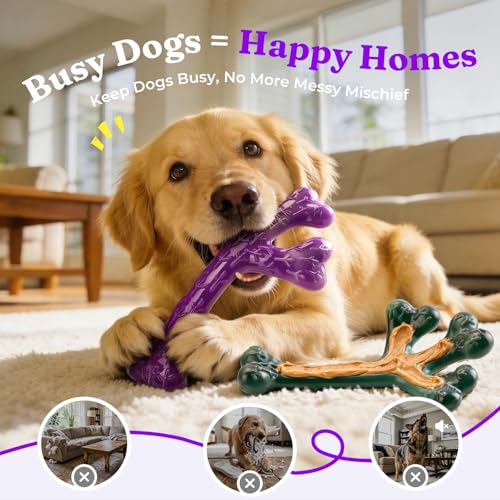 2 Pack Tough Dog Chew Toys for Aggressive Chewers (Green & Purple-2-Pack)