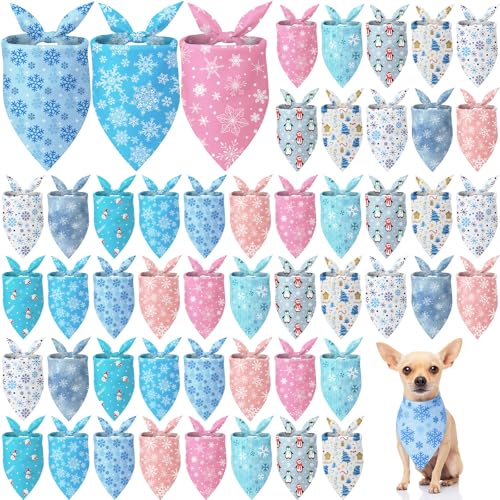 50 Pcs Winter Bandanas Bulk for Dogs Snowflake Cats Bandanas Charm Soft Triangle Bibs Adjustable Scarf for Small Medium Large Pets Winter Costume (Winter / 25.6 x 17.7 x 17.7 Inch)