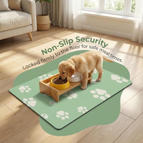 Pet Feeding Mat Dog Cat Food Mat Absorbent No Stains Quick Dry Rubber Bottom Anti (Green-JY / 12"×20")