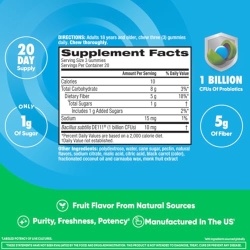 Prebiotic Fiber Supplement Strawberry Flavor Gummies with Probiotics for Women & Men Digestive Health