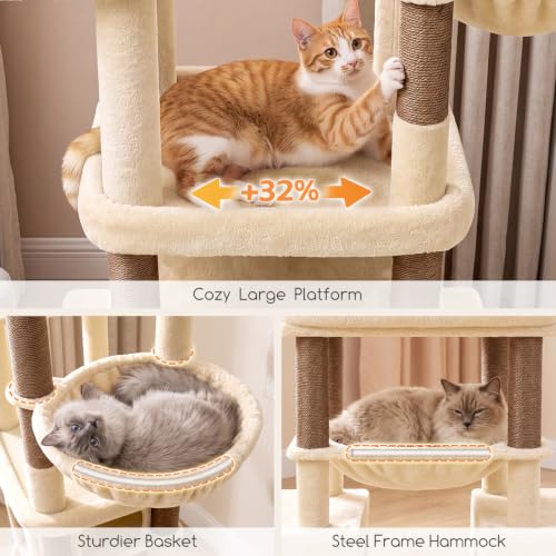 Tall Cat Tower for Indoor Adult Cats (Beige / 72 inch)