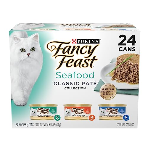 Purina Fancy Feast Seafood Pate Wet Cat Food Variety Pack (3 Ounce (Pack of 24))