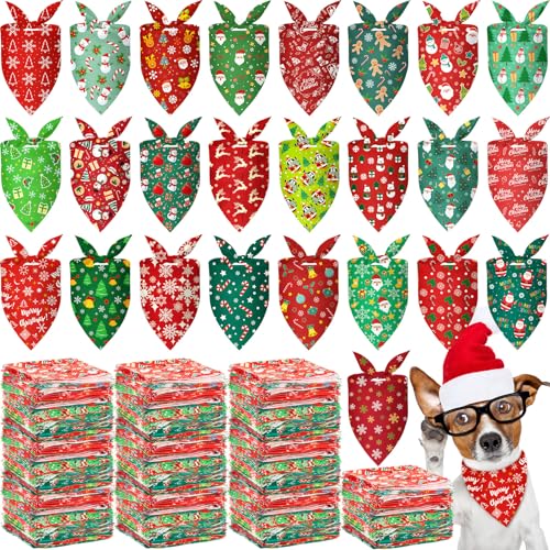 500 Pcs Christmas Bandanas for Dogs Xmas Bandanas Bulk with Santa Snowflake Candy Cane Patterns Soft Bibs Adjustable Triangle Doggie Scarf for Small Medium Large Pet 25.6 x 17.7 x 17.7 Inch (Christmas)