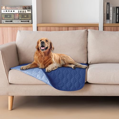 100% Double Sided Waterproof Dog Blanket Soft Pet Bed Cover Reversible Protect Furniture Couch Sofa Car for Puppy Large Dog Cat (30x30 Inch (Pack of 1) / Dark Navy/Light Navy)