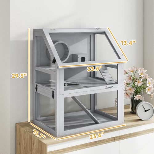 Wooden Hamster Cage 3 Tier for Dwarf Gerbil 24"x16"x29.5" Light Grey (Light Grey / 15.7"L x 23.6"W x 29.5"H)