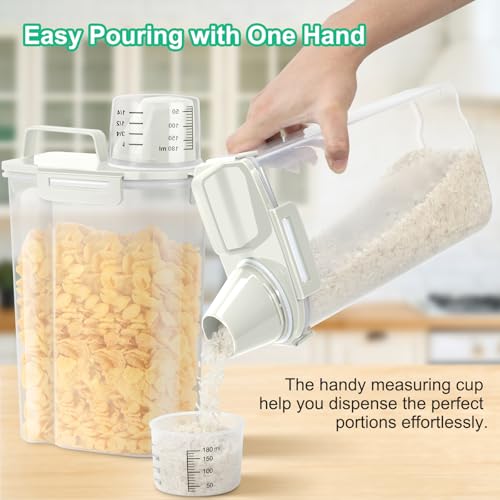 Rice Container Cereal Storage Container 2 Pack 5 Lbs (Beige 3+3Qt)