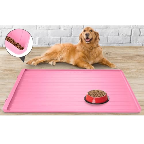 Dog Bowl Mat for Food and Water (Pink / 39.4''x27'')