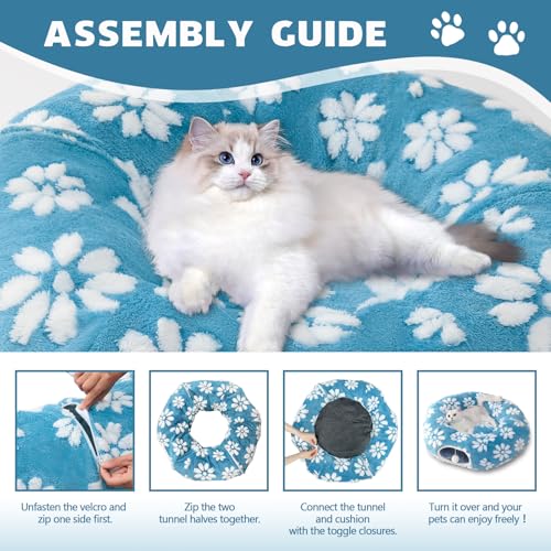 Cute Round Cat Tunnel for Indoor Cats (Blue Flower / Round)