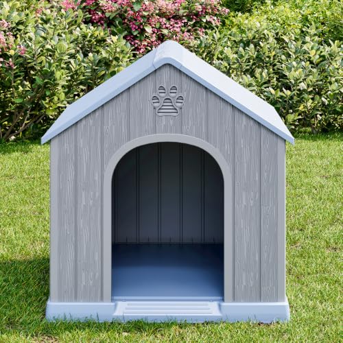 Small Plastic Dog House for Outdoor Indoor (Classic Blue / 26''L × 24''W × 26''H)