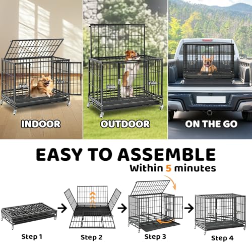 37 Inch Heavy Duty Dog Crate for Medium Dogs (37.0"L x 22.5"W x 29.2"H)