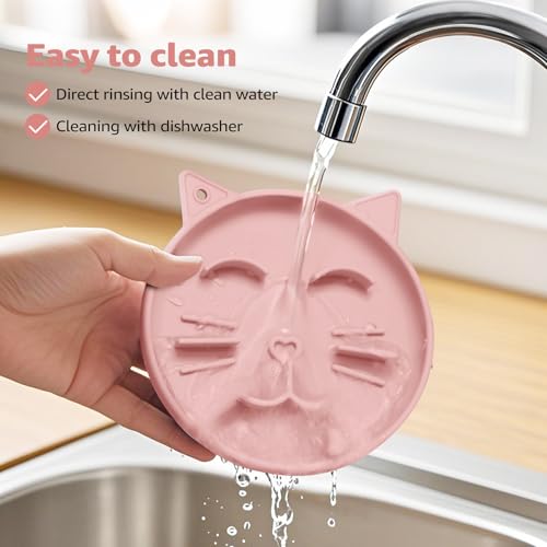 Slow Feeder Cat Bowl Silicone Pet Puzzle Feeder for Slow Eating (Pink / 0.8 Cups)