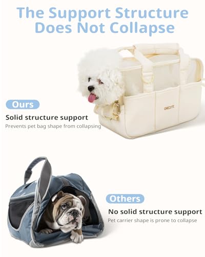 Dog Purse Carrier for Small Dogs Rabbit cat with Large Pockets (Beige Mesh / 17.0"L x 7.5"W x 12.0"H)