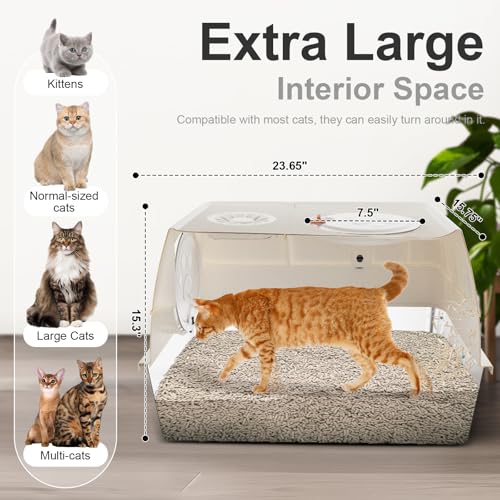 Stainless Steel Litter Box with Lid (Beige)