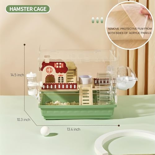 8 in 1 Clear Acrylic Hamster Cage with All Accessories (13.4"L x 10.2"W x 12.6"H / Green)