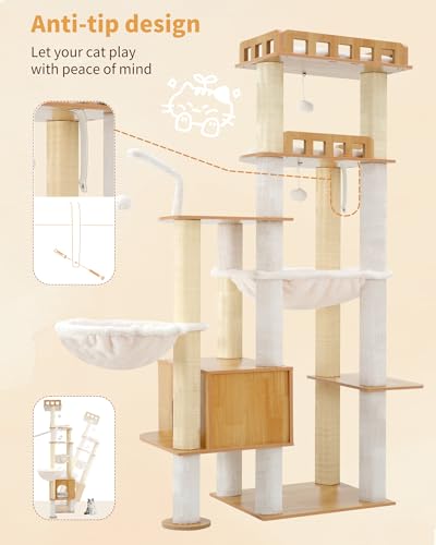 Cat Tree 70.5" Wood Tall Cat Tower for Large Indoor Cats HCT121WB (Walnut / 70.5 inch)