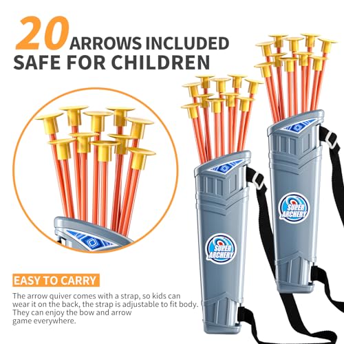 2 Pack Set Kids Archery Bow Arrow Toy Set Outdoor Hunting Play with 2 Bow 20 Suction Cup Arrows 2 Target & 2 Quiver (Green With Blue)