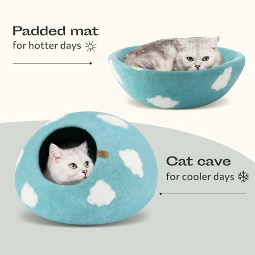 Cat Cave Merino Wool Bed for Indoor Cats (Nap Blue / Large)