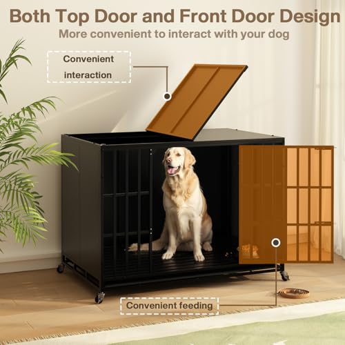 48 inch Heavy Duty Indestructible Dog Crate (47.2"L x 30.7"W x 34.6"H / Black)