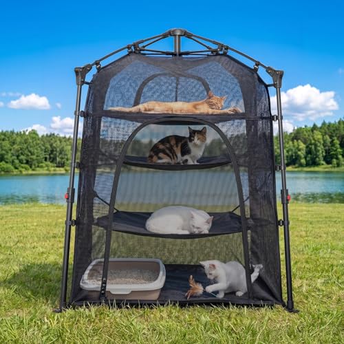 Catio Outdoor Cat Enclosure Pop up Cat Tower Tent (XL Square / XLarge, 32" x 32" x 35"H)