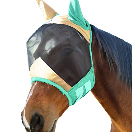Pro Luminous Horse Fly Mask Standard with Ears UV Protection for Horse Champagne Gold (Champagne Gold/Mint / Medium (Arabian))