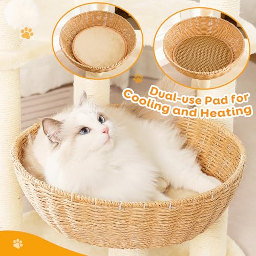 52 Inch Modern Cat Tree for Large Cats with Three Woven Basket Beds (2)