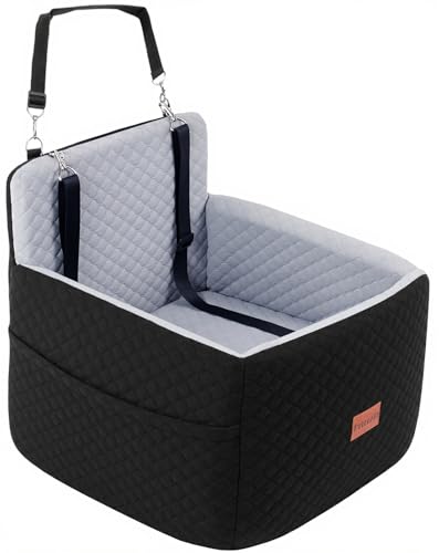 Dog Car Seat and Travel Bed for Dogs Under 35lbs (Black/Gray / Medium)