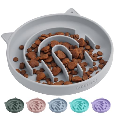Slow Feeder Cat Bowl Silicone Pet Puzzle Feeder for Slow Eating (Gray / 1 Cup)