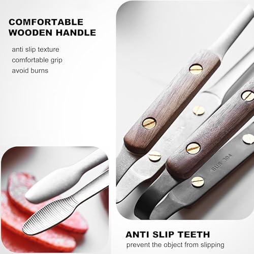 Longjet Kitchen Tongs Metal Tweezers for Cooking (Silvery Walnut-9.5"/1pcs)
