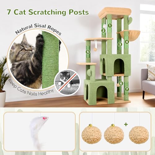 Heavy Duty Cactus Cat Trees for Big Cats Maine Coon (Cactus / 61inch)