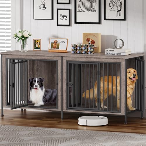 78.74" Dog Crate Furniture for 1 or 2 Dogs (Oak Grey / 78.7"L x 27.6"W x 33.5"H)