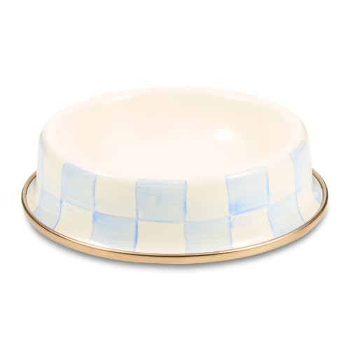 Enamel Pet Dish (Sky Check / Small)