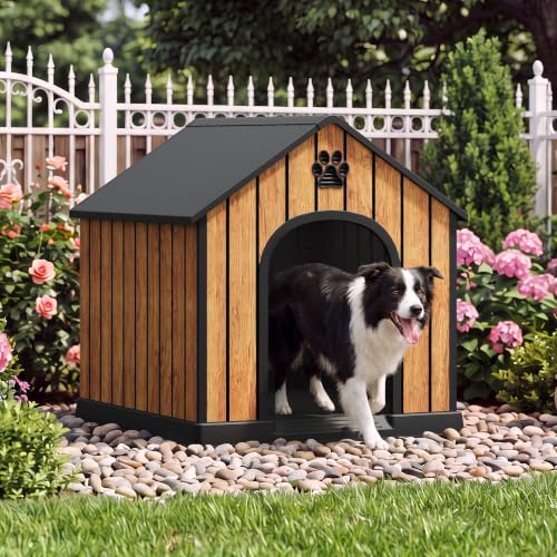 Large Dog House Outdoor (Faux Wood Grain / 36" L x 38" W x 38" H)