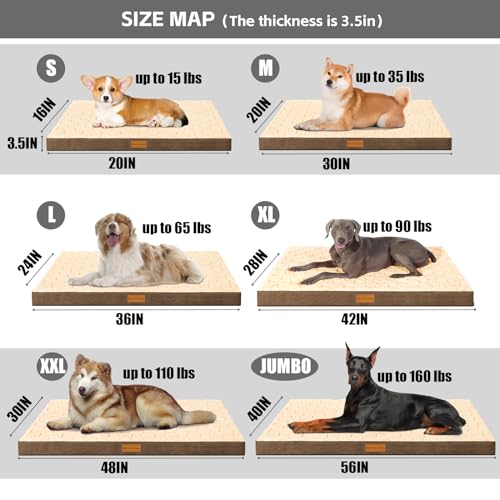 Orthopedic Large Dog Bed Washable Pet Crate Mat 56''X40'' Camel (Camel / 56"L x 40"W x 3.5"Th)