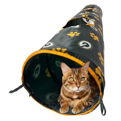NFL Green Bay Packers Cat Tunnel Tube Toy with Plush Football Catnip and Feathers Collapsible Tunnel for Cats to Play (Green Bay Packers)