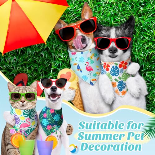 50 Pcs Hawaiian Dog Bandanas Bulk for Dogs Soft Bibs Adjustable Triangle Pet Bandana for Small Medium Large Costume (Hawaii Pattern / 25.6 x 17.7 x 17.7 Inch)