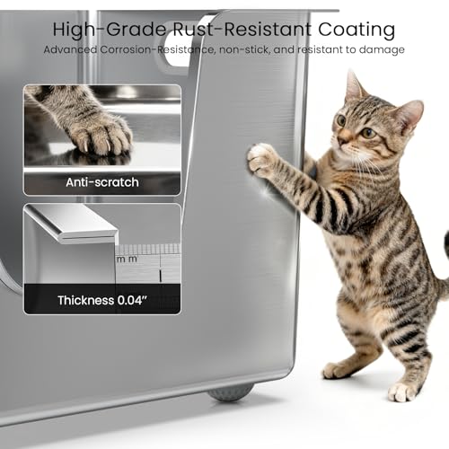 Enclosed Stainless Steel Cat Litter Box 13.8” High Sides (22.8"L x 14.9"W x 13.8"H)