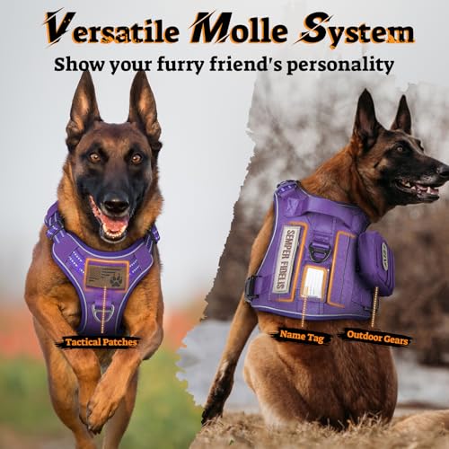 Tactical Dog Harness for Small Dogs (S(Chest:16.1"-31.5",Neck:15.4"-21.6",Back:7.1") / Purple)