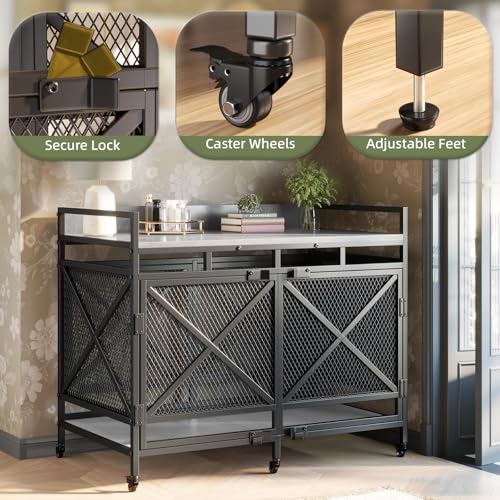 48" Dog Crate with Wheels (Light Grey / 36.0"L x 27.5"W x 47.2"H)