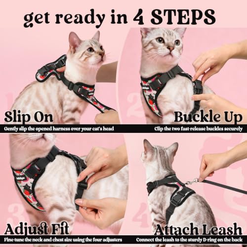 Cat Harness and Leash Set (M / Berry Pounce)