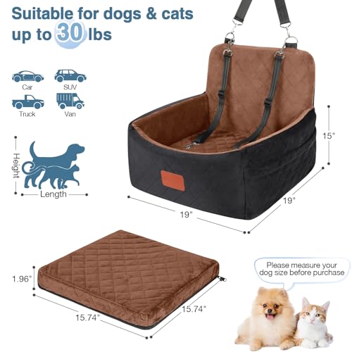 Dog Car Seat for Small Dogs Under 30lbs (Black/Brown / Small)