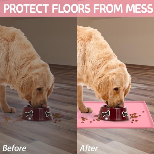 Silicone Cat & Dog Food Mat for Floors Waterproof (Pink / 24''×16'')